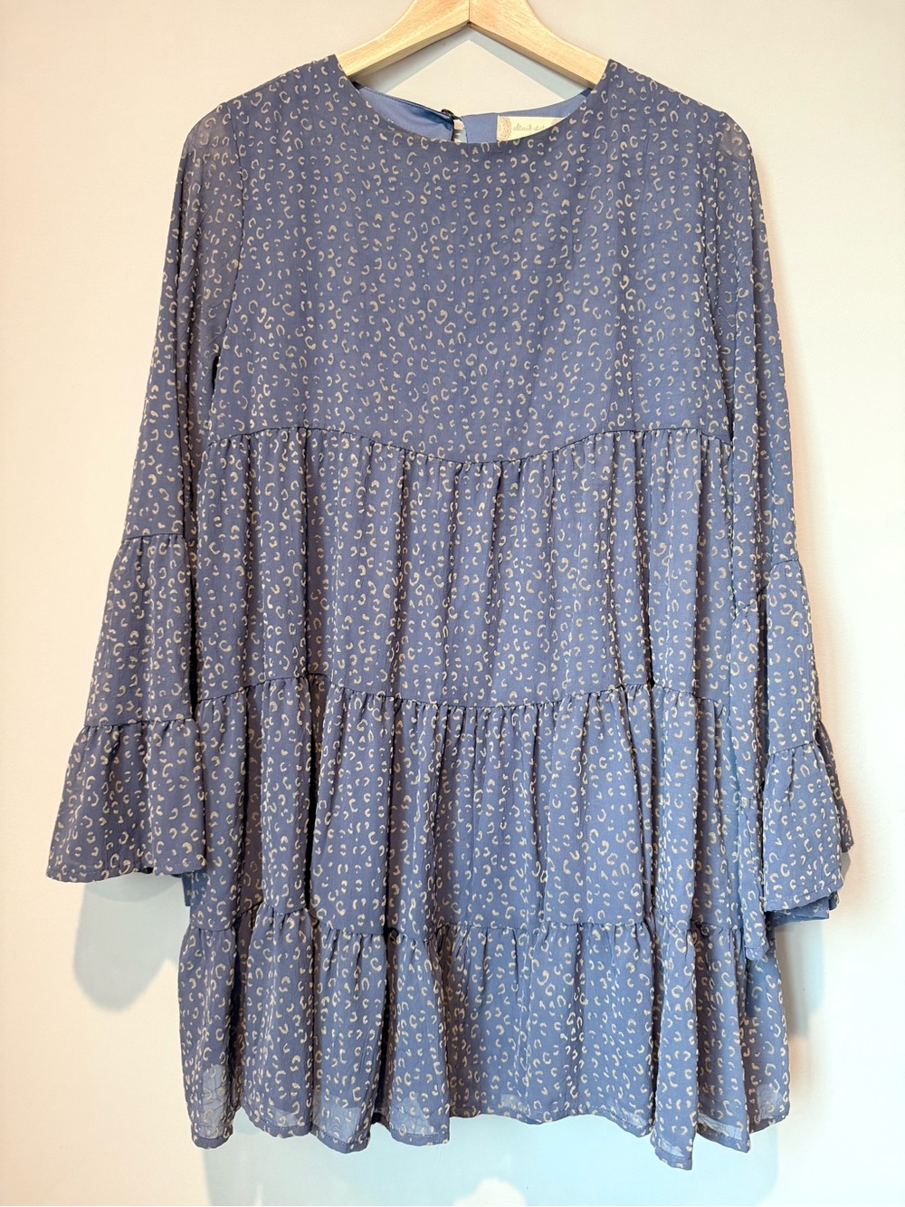 Altar’d State Blue Tiered Leopard Print Long Sleeve Flowy Dress